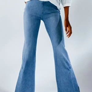 SOFT SURROUNDINGS PULL-ON FLARE JEANS HIGH RISE ELASTIC WAIST STRETCH DENIM sz L